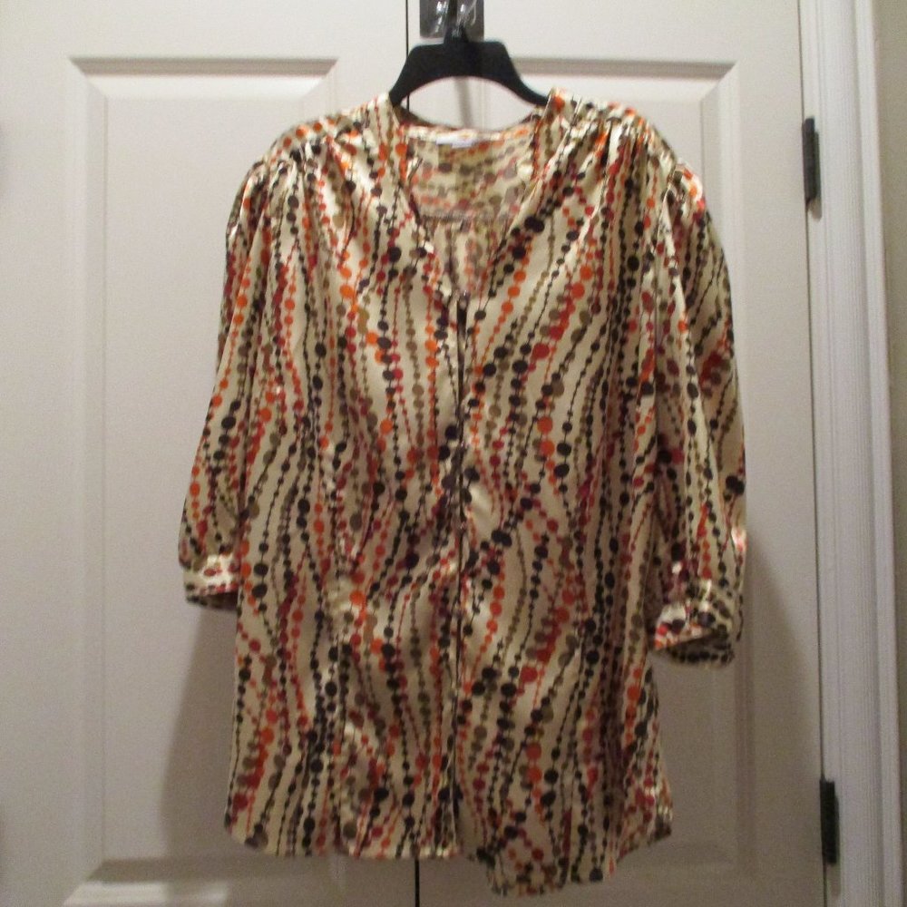 Dressbarn blouse - orange and green print